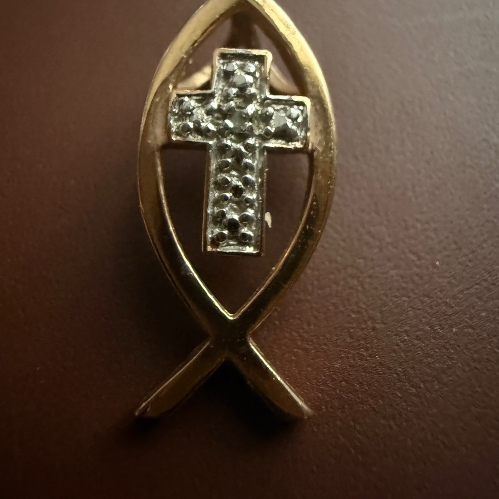Gold and Silver Fish Symbol Pendant Charm with Cross - Picture 10 of 10